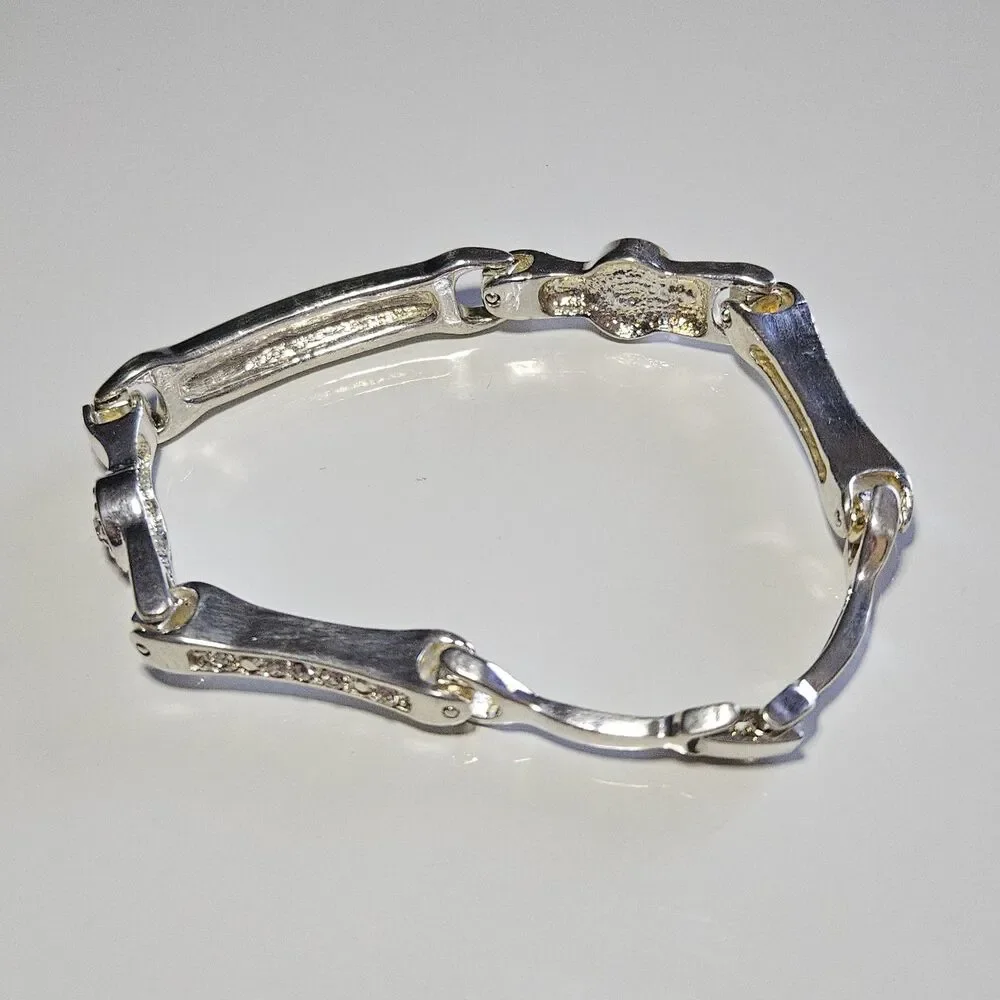 Vintage Silver Plated Clear Rhinestone Chunky Bracelet 8.25